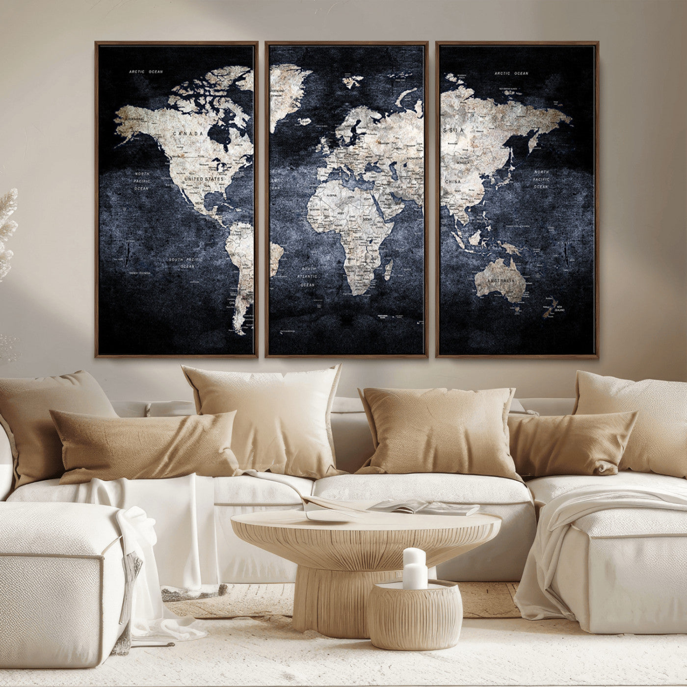 MGV-FC-48X32-3P - World Map Wall Art Canvas Print for Home and Office Decor