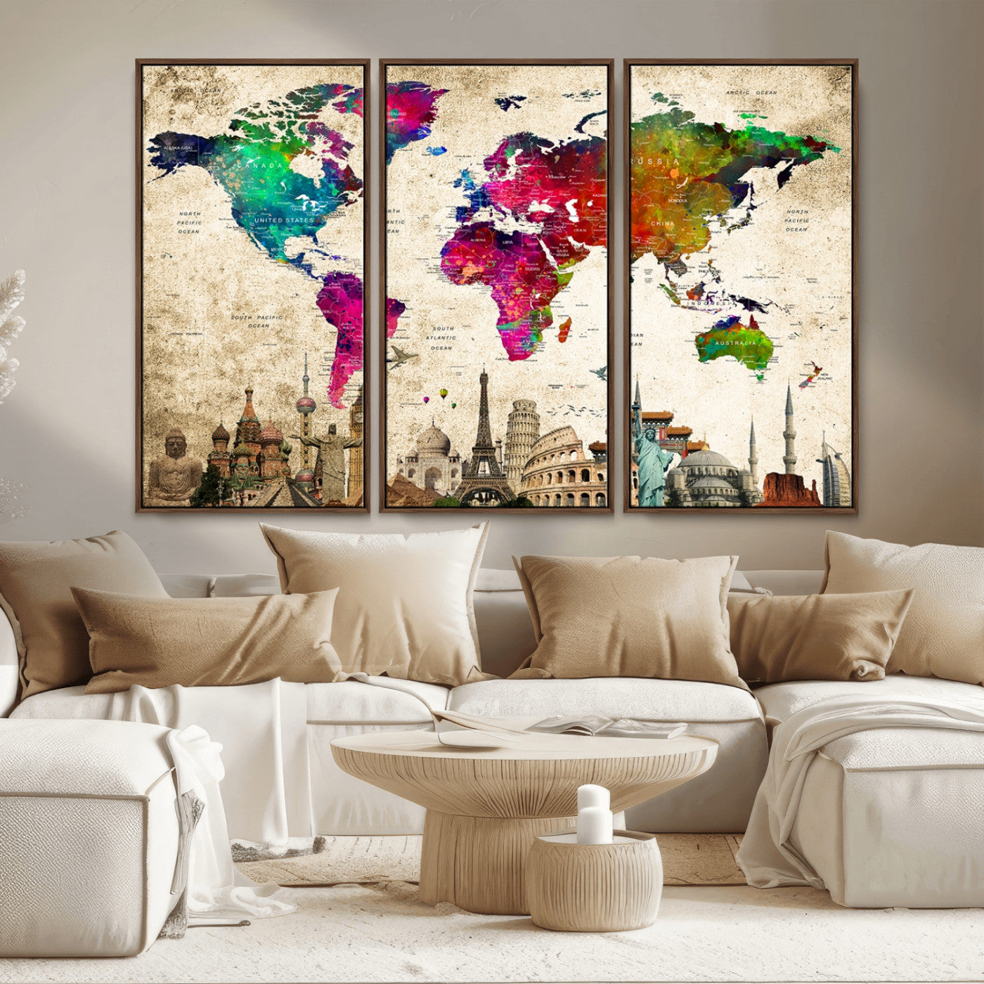 MGV-FC-48X32-3P - Push Pin World Map Canvas Print – Framed Wall Art for Couples to Track Their Travels – Anniversary