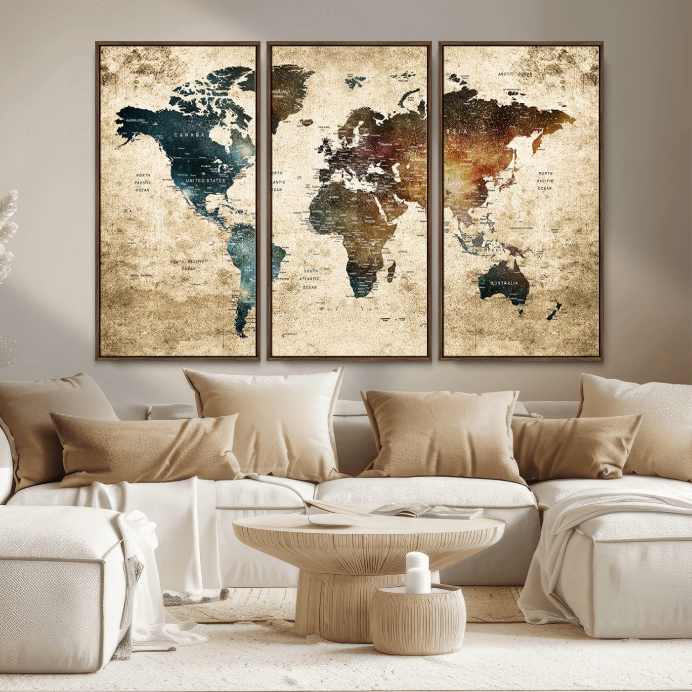 MGV-FC-48X32-3P - Push Pin World Map Canvas Print – Framed Wall Art for Couples to Track Their Travels – Anniversary