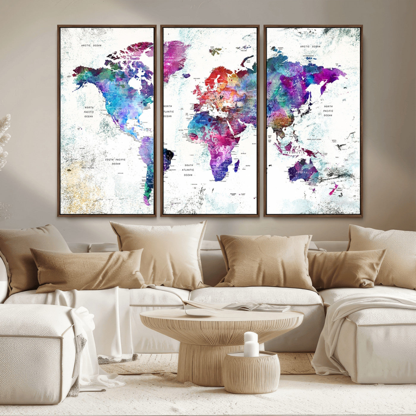 MGV-FC-48X32-3P - Push Pin World Map Canvas Print – Framed Wall Art for Couples to Track Their Travels – Anniversary