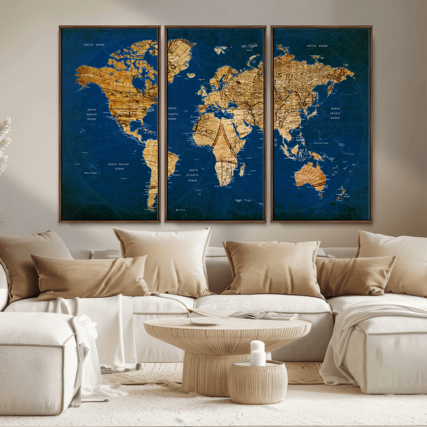 MGV-FC-48X32-3P - Push Pin World Map Canvas Print – Framed Wall Art for Couples to Track Their Travels – Anniversary