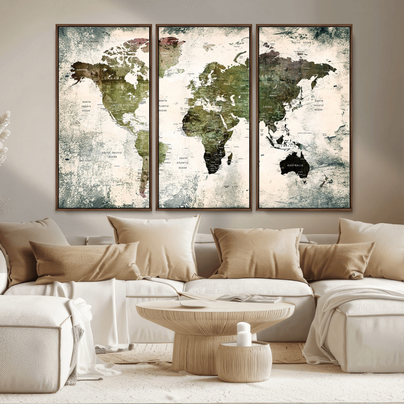 MGV-FC-48X32-3P - Push Pin World Map Canvas Print – Framed Wall Art for Couples to Track Their Travels – Anniversary