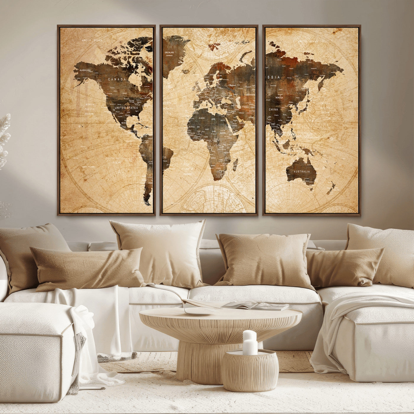 MGV-FC-48X32-3P - Push Pin World Map Canvas Print – Framed Wall Art for Couples to Track Their Travels – Anniversary