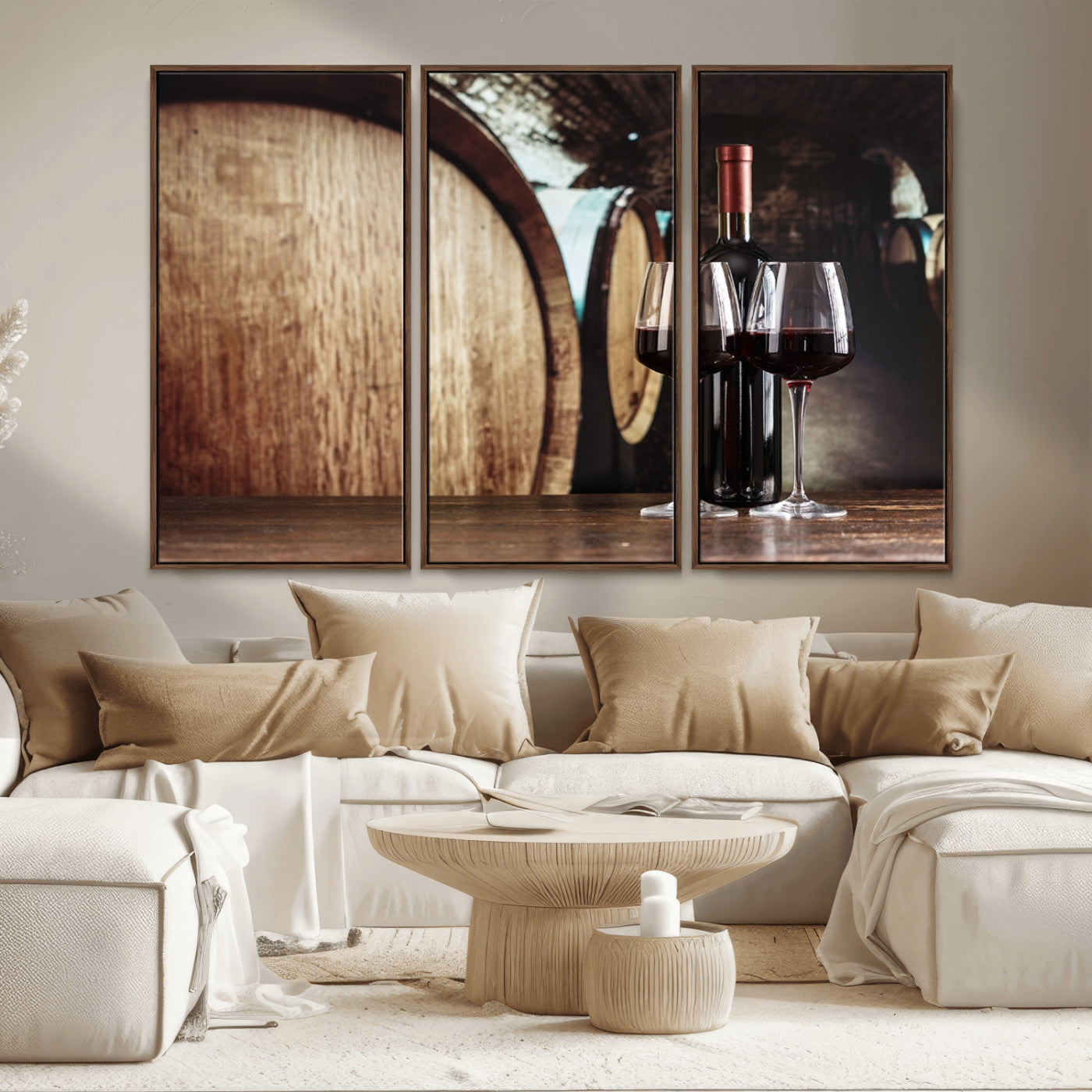 MGV-FC-48X32-3P - Wine and Barrel Wall Art Canvas Print
