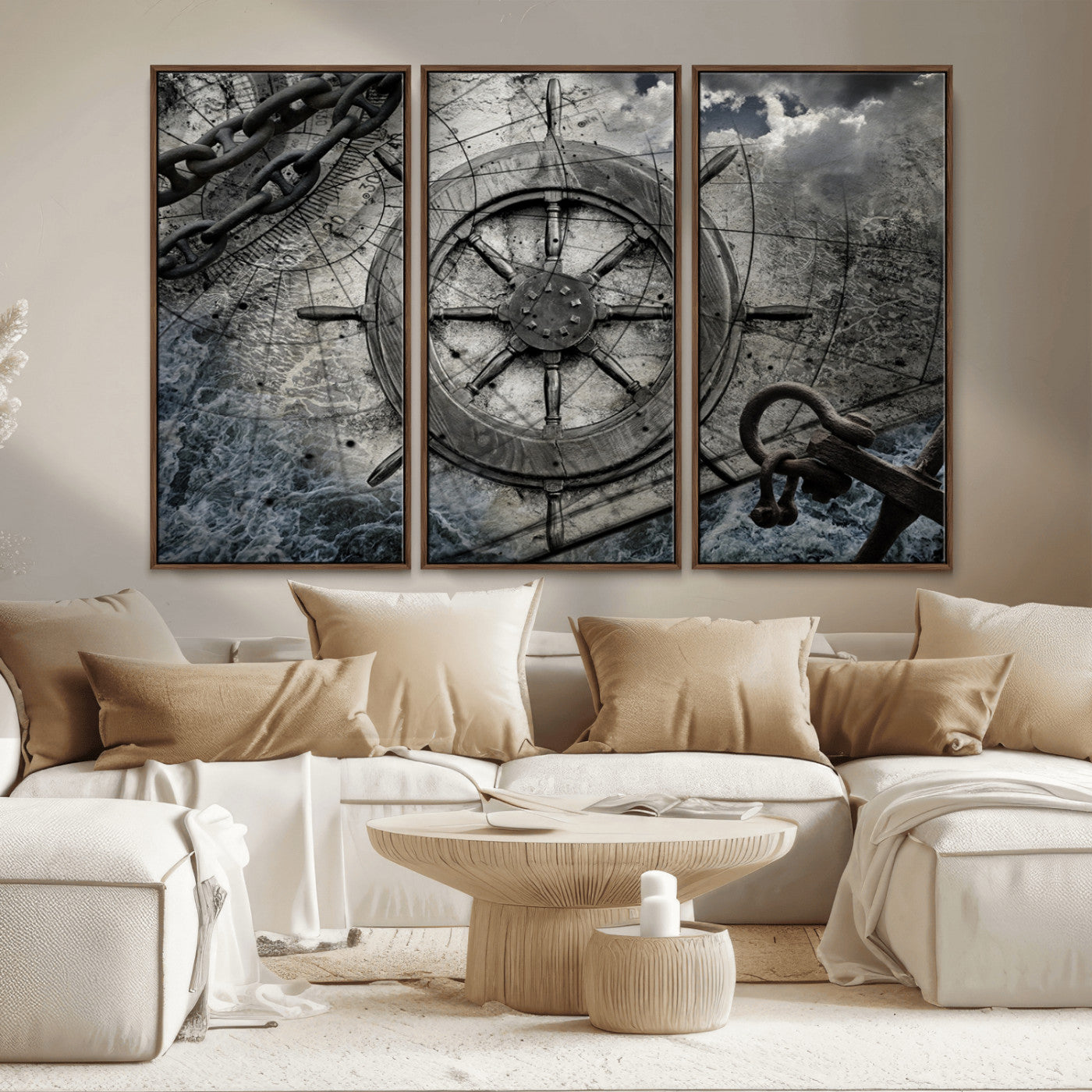 MGV-FC-48X32-3P - Ship Steering Wheel Vintage Wall Art Canvas Print