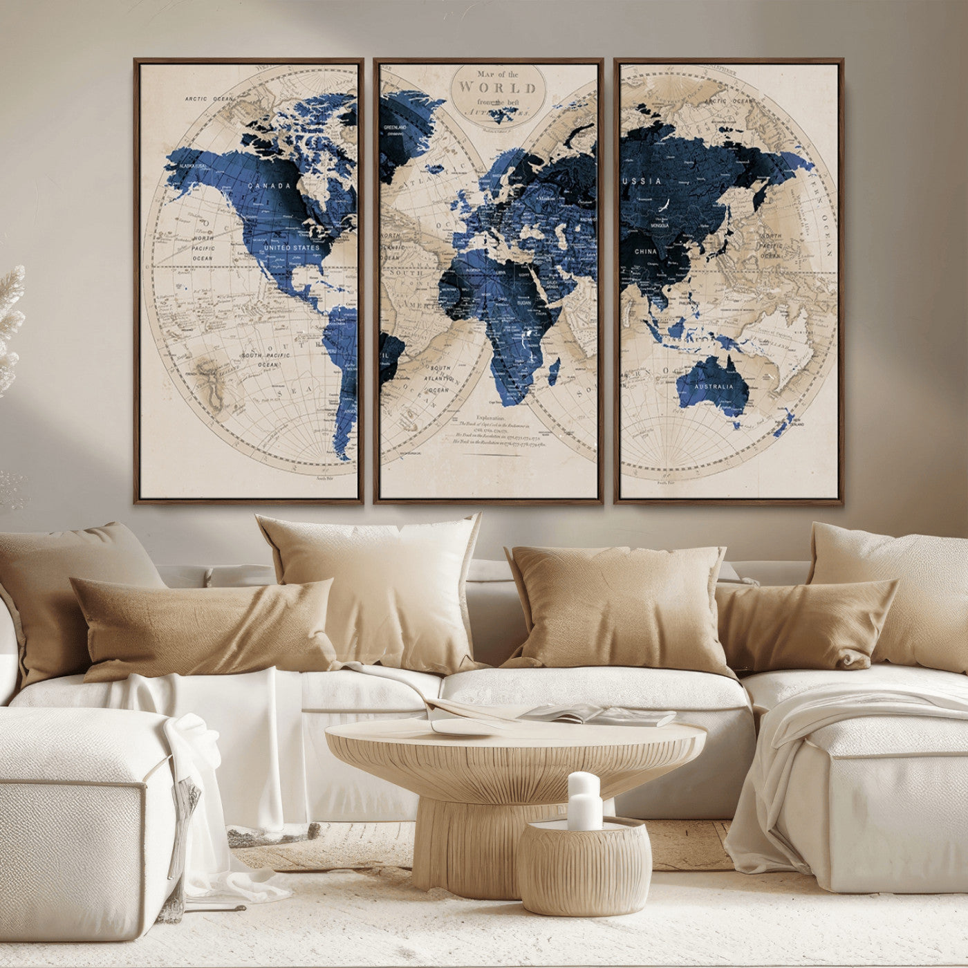 MGV-FC-48X32-3P - World Map Wall Art Canvas Print for Home and Office Decor