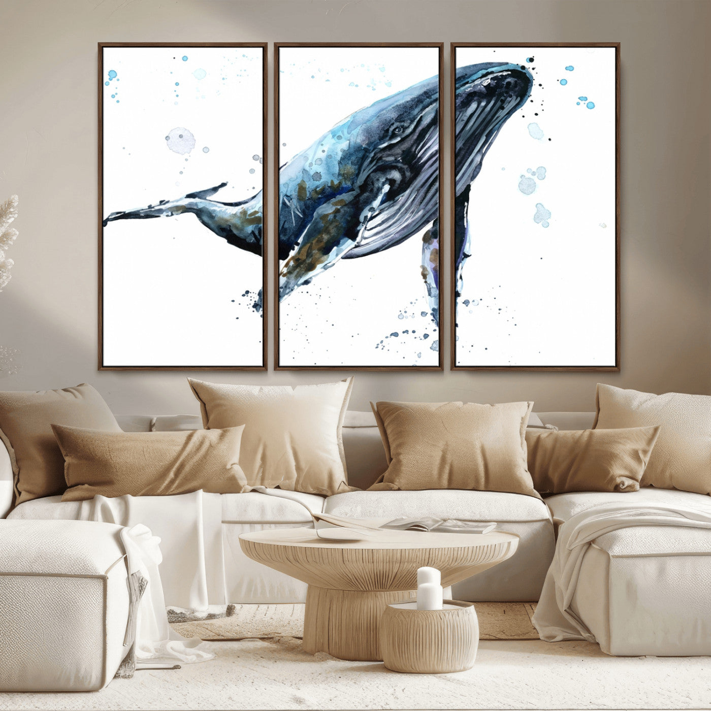 MGV-FC-48X32-3P - Watercolor Whale Wall Art Canvas Print