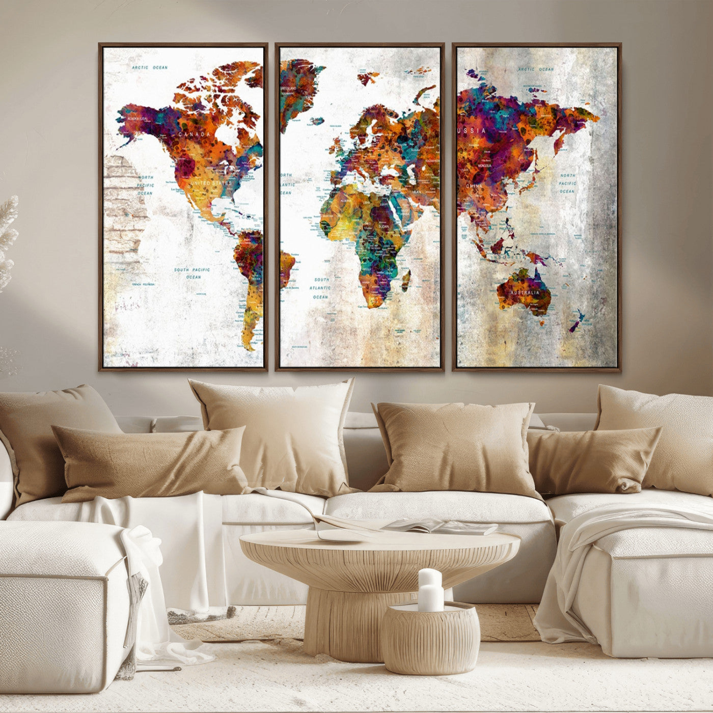 MGV-FC-48X32-3P - Push Pin World Map Canvas Print – Framed Wall Art for Couples to Track Their Travels – Anniversary