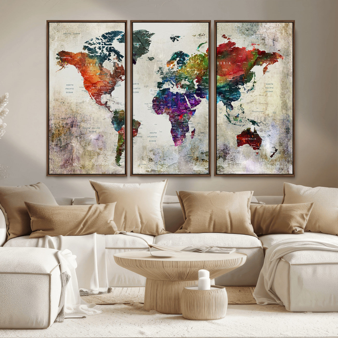 MGV-FC-48X32-3P - Push Pin World Map Canvas Print – Framed Wall Art for Couples to Track Their Travels – Anniversary