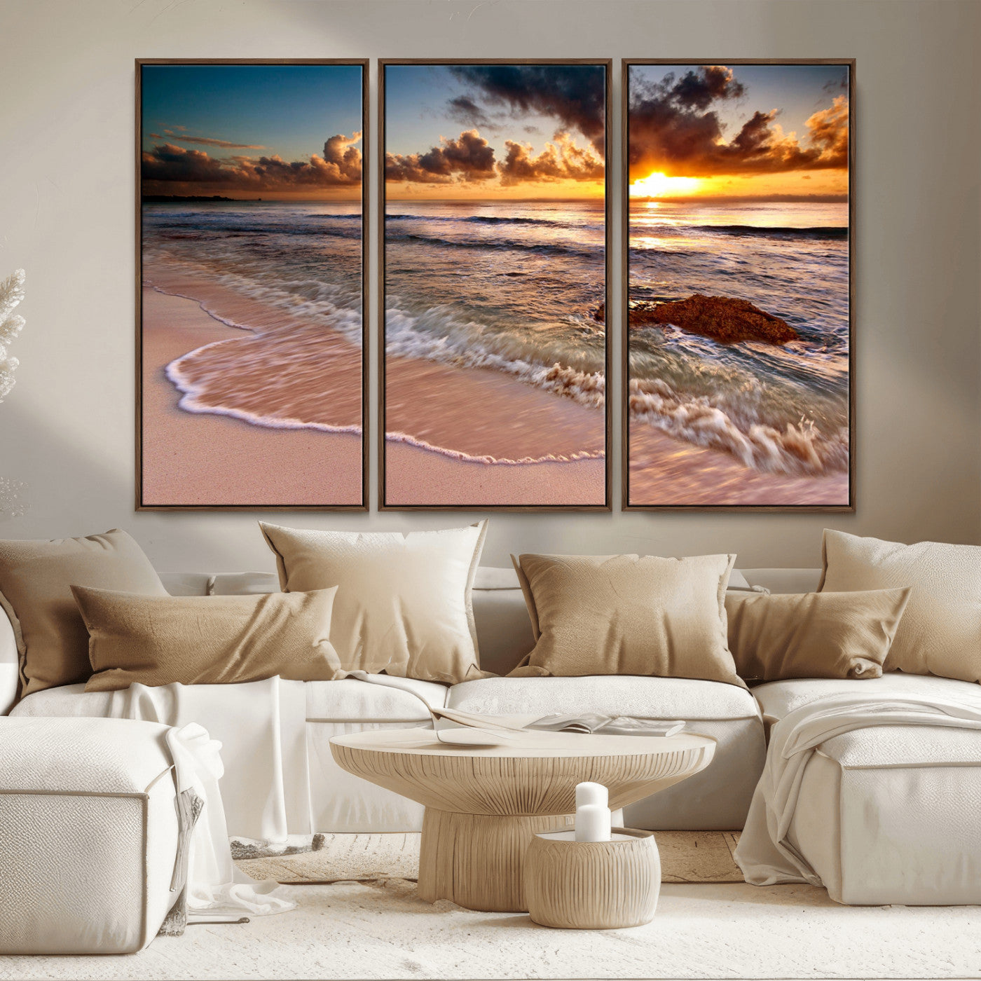 MGV-FC-48X32-3P - Sunset on Ocean Wall Art Canvas Print
