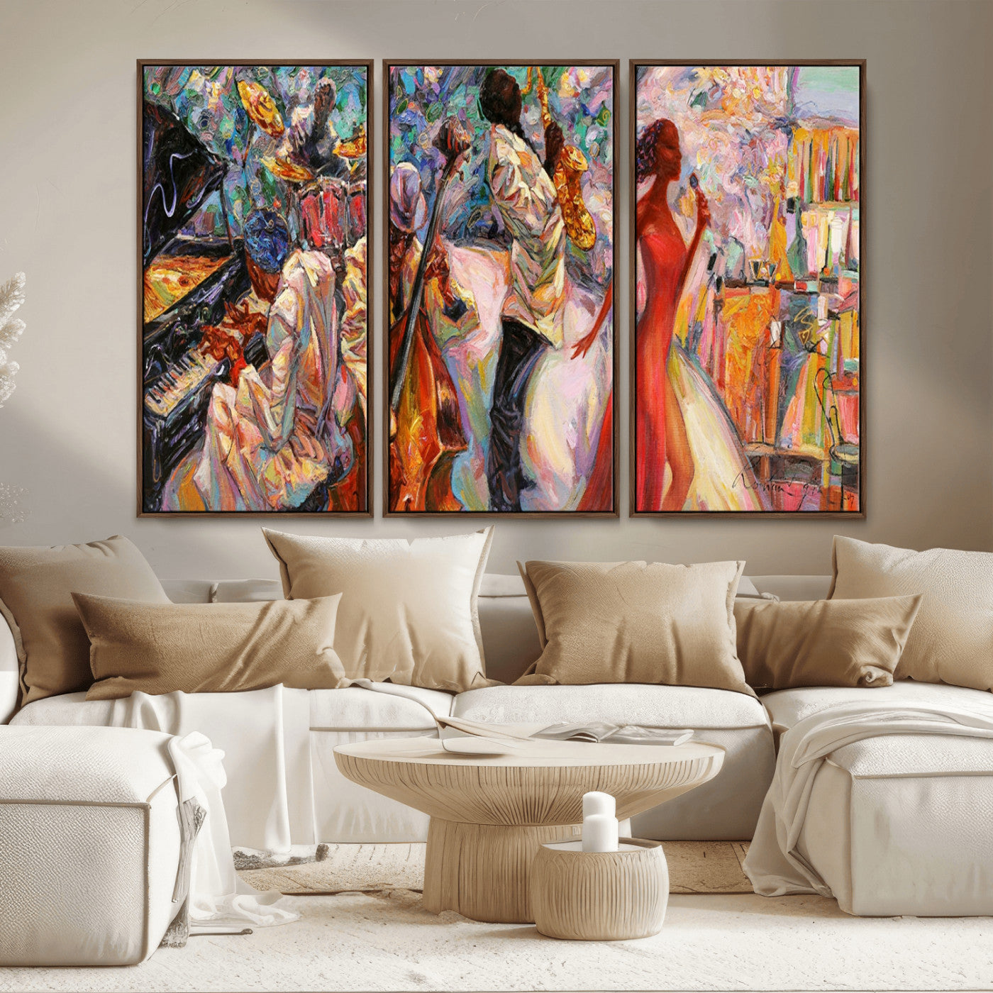 MGV-FC-48X32-3P - Abstract Afro American Jazz Canvas Wall Art | Music-Inspired Painting for Dining Room, Living Room,