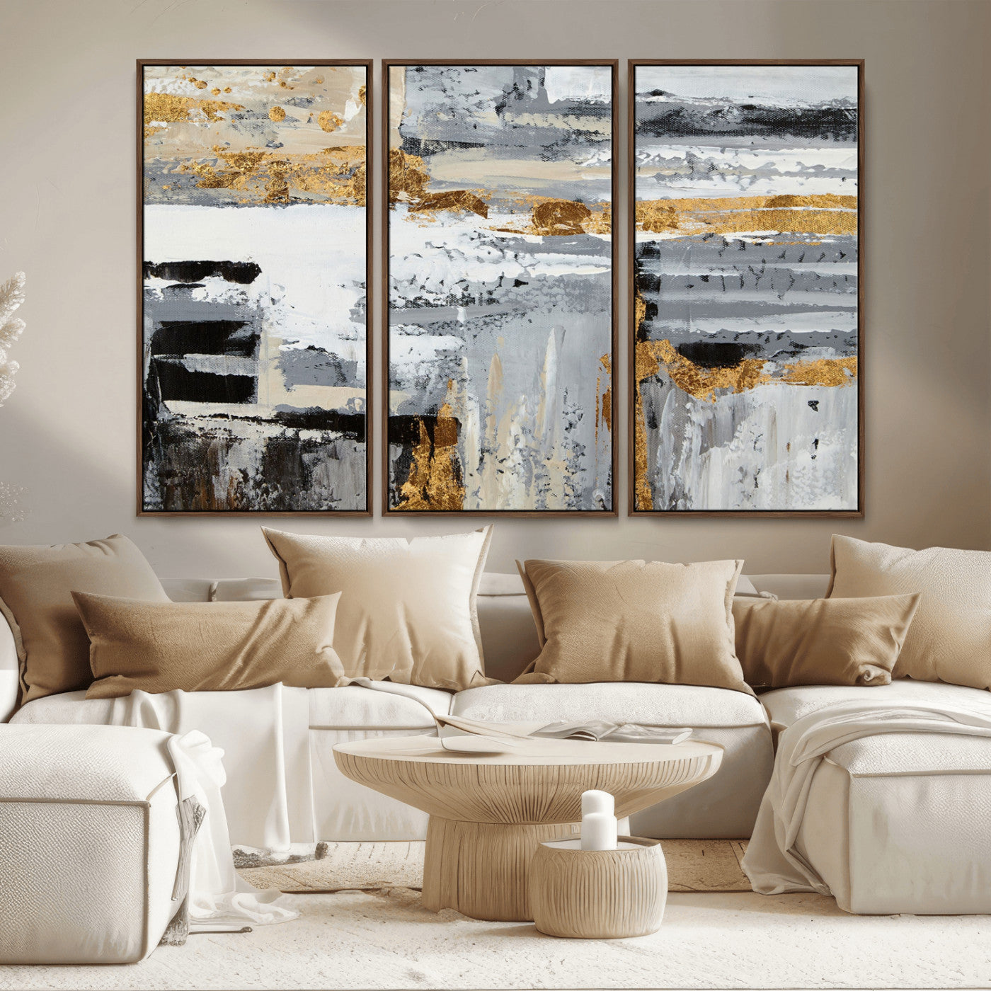 43177-MGV-CV-36X24-Abstract Painting Canvas Wall Art Print Paint Drip Art Brush Strokes Gray Artwork