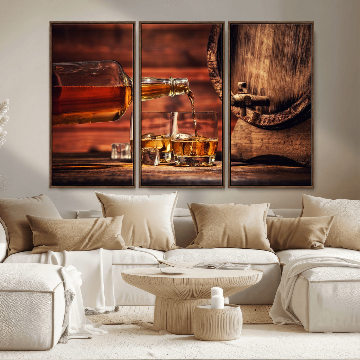 MGV-FC-48X32-3P - Whiskey and Cigar Canvas Wall Art | 3 Panel Bar Room Decor for Home Lounge, Office, or Man Cave |