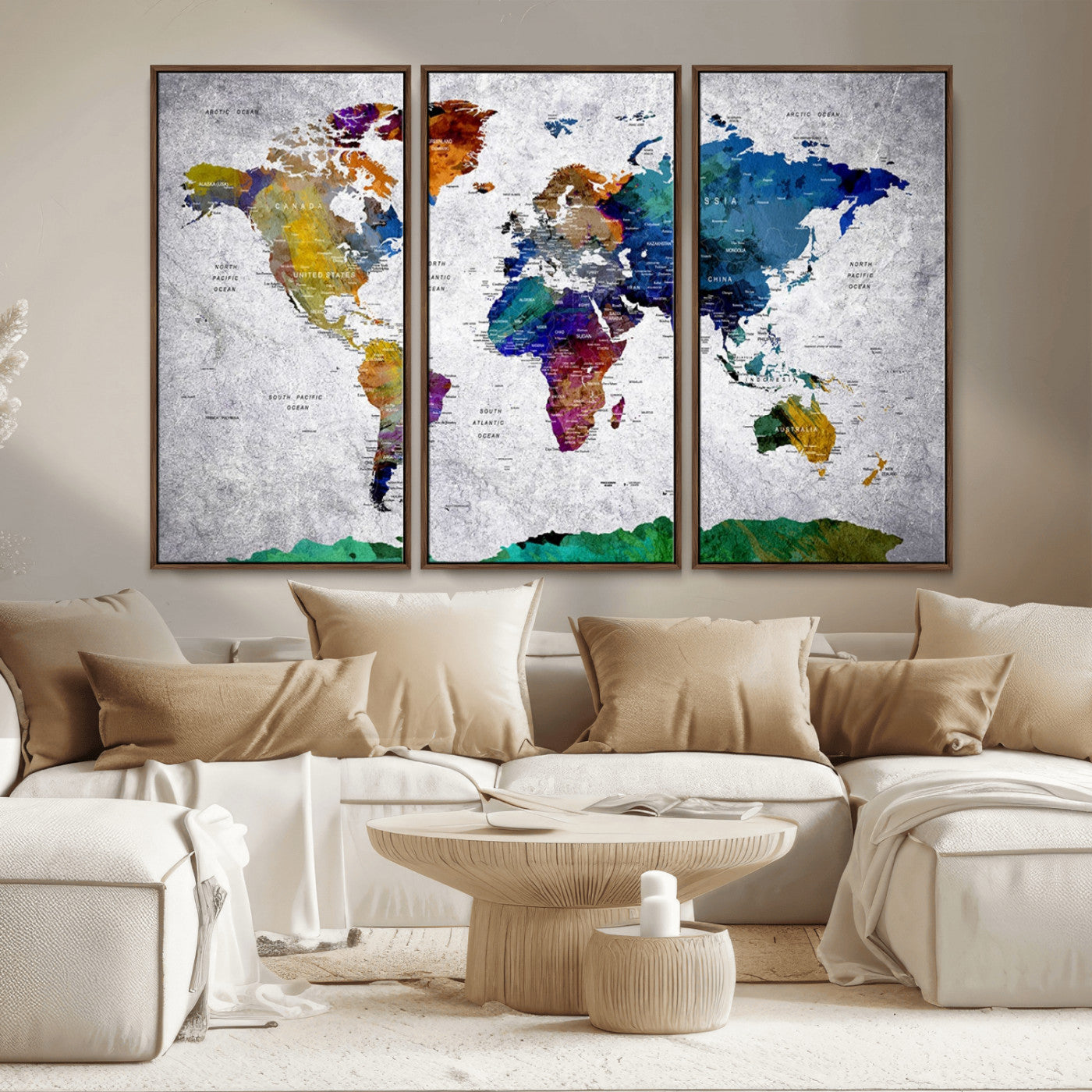MGV-FC-48X32-3P - Push Pin World Map Canvas Print – Framed Wall Art for Couples to Track Their Travels – Anniversary
