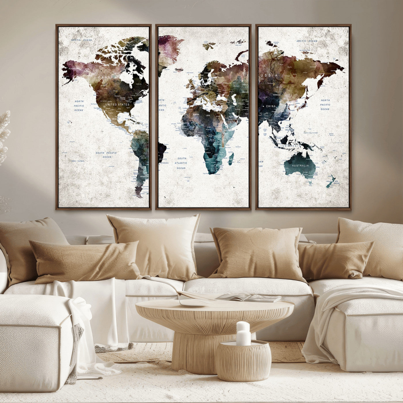 MGV-FC-48X32-3P - Push Pin World Map Canvas Print – Framed Wall Art for Couples to Track Their Travels – Anniversary