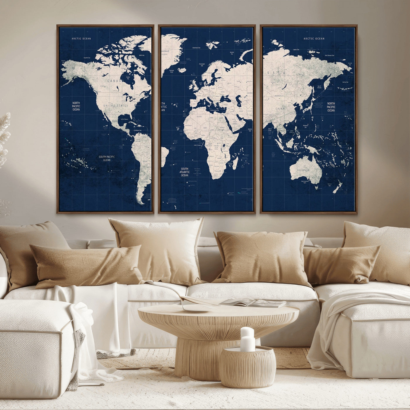17866-MGV-CV-36X24-Push Pin World Map Canvas Print – Framed Wall Art for Couples to Track Their Travels – Anniversary
