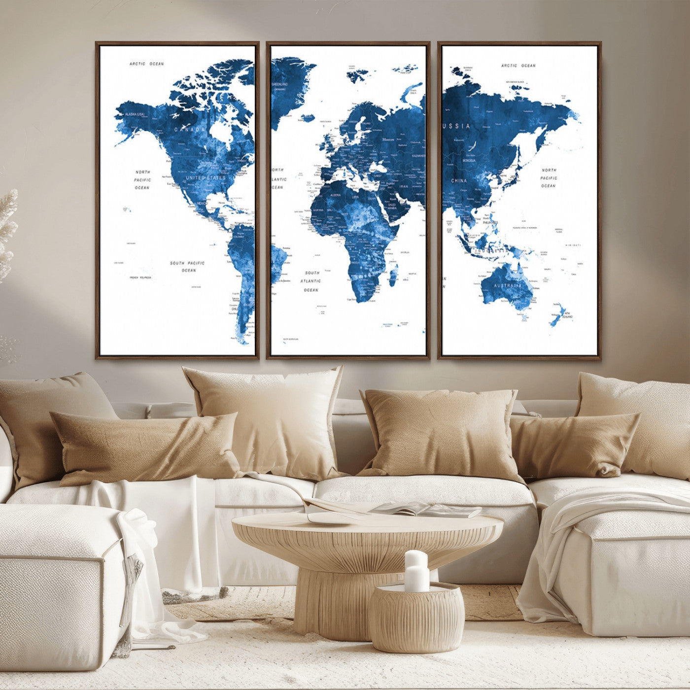 MGV-FC-48X32-3P - Push Pin World Map Canvas Print – Framed Wall Art for Couples to Track Their Travels – Anniversary