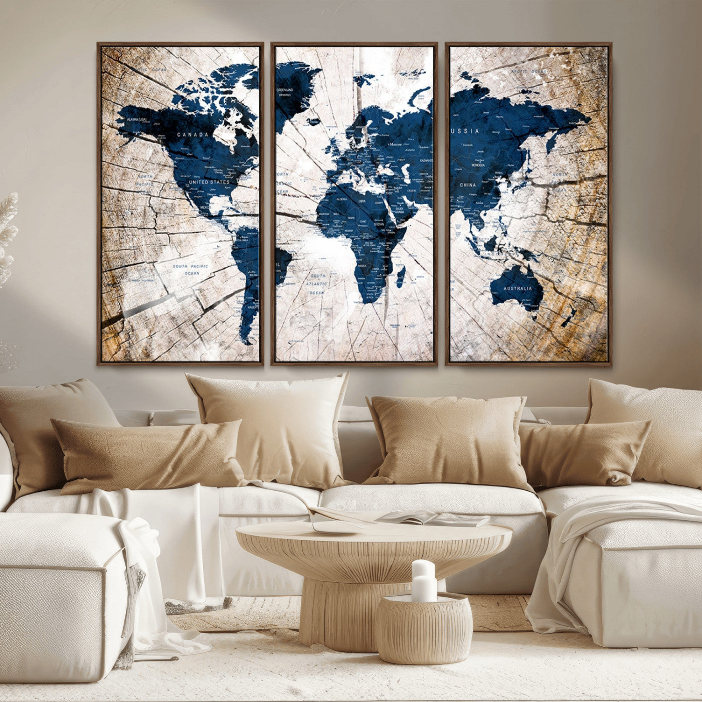 MGV-FC-48X32-3P - Push Pin World Map Canvas Print – Framed Wall Art for Couples to Track Their Travels – Anniversary