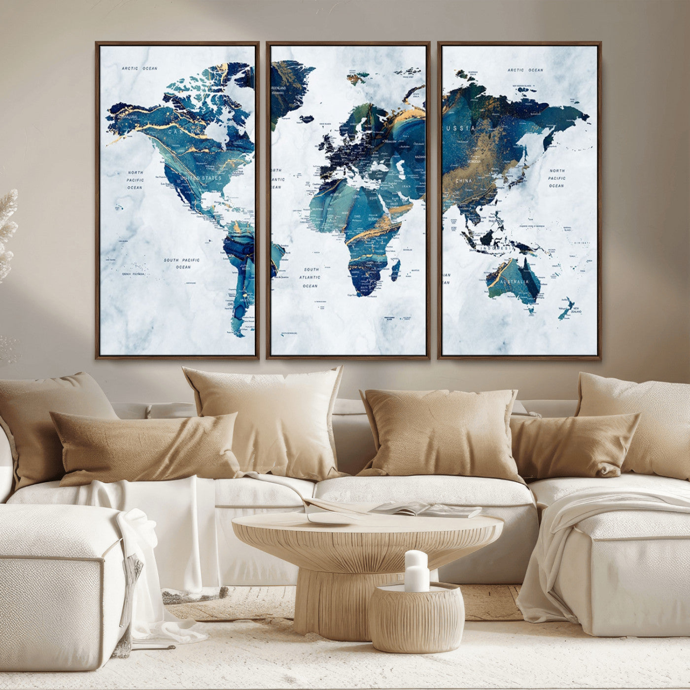 MGV-FC-48X32-3P - Push Pin World Map Canvas Print – Framed Wall Art for Couples to Track Their Travels – Anniversary