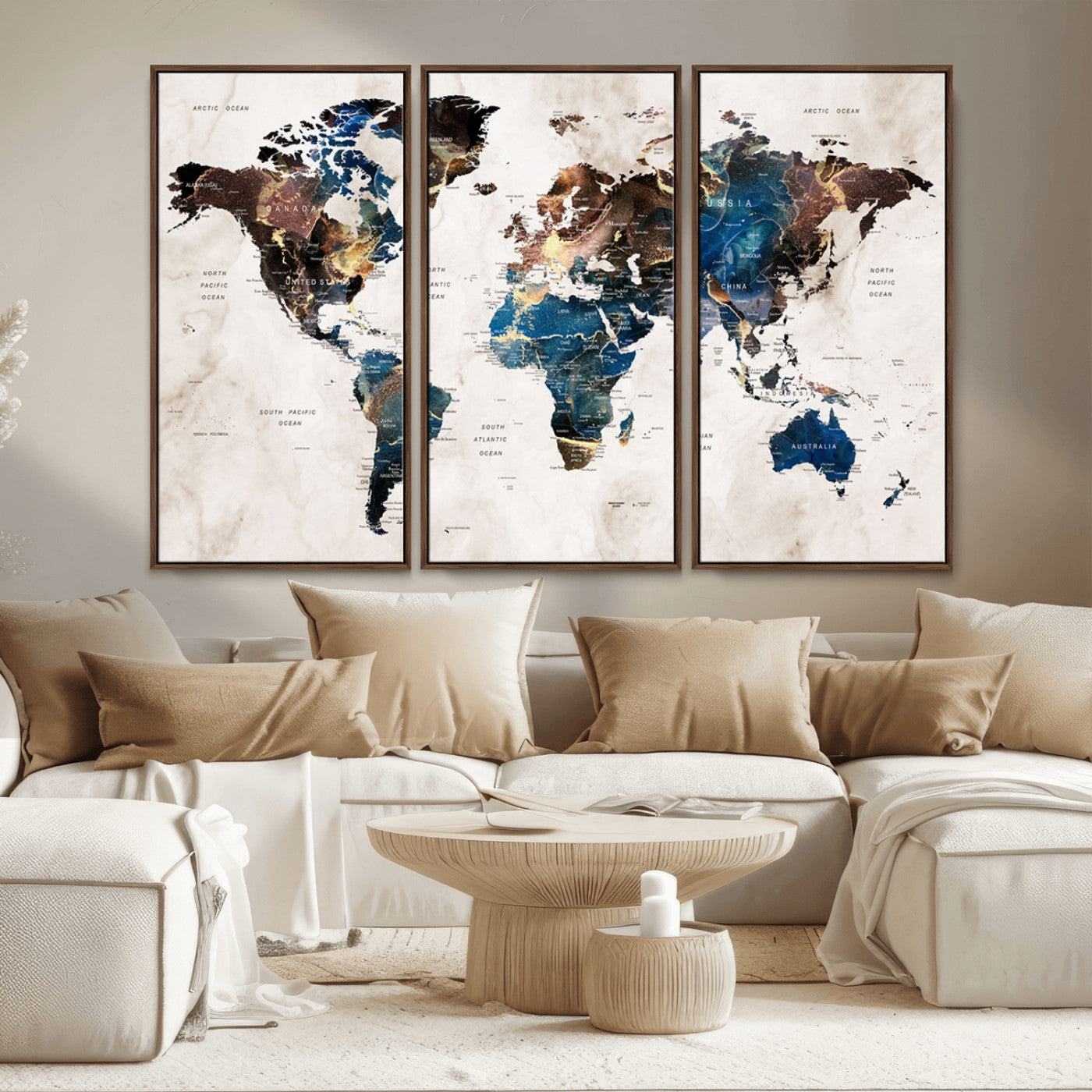 MGV-FC-48X32-3P - Push Pin World Map Canvas Print – Framed Wall Art for Couples to Track Their Travels – Anniversary