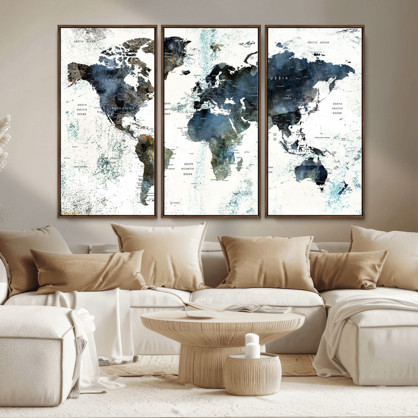 MGV-FC-48X32-3P - Push Pin World Map Canvas Print – Framed Wall Art for Couples to Track Their Travels – Anniversary