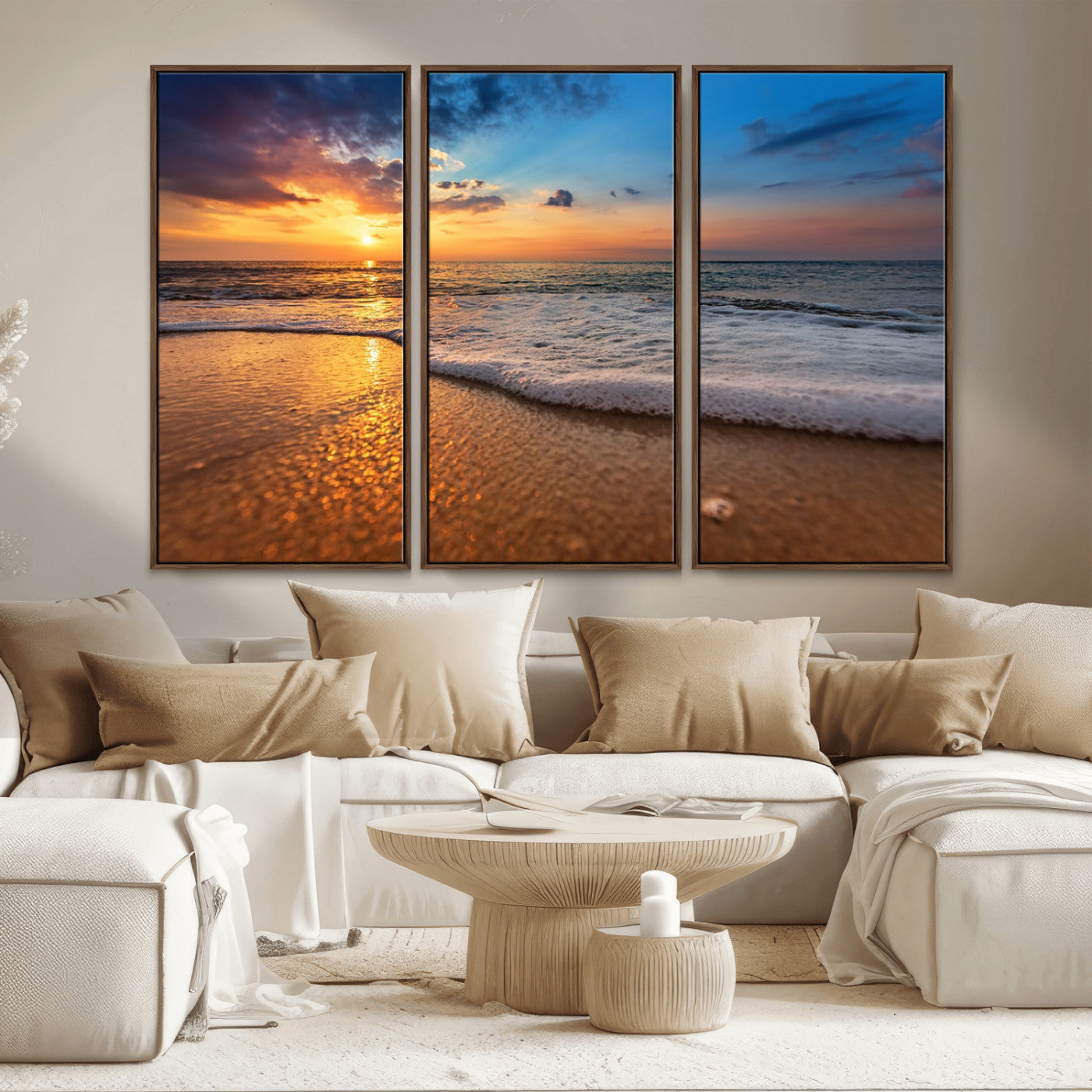 MGV-FC-48X32-3P - Sunset and Beach at Night Wall Art Canvas Print