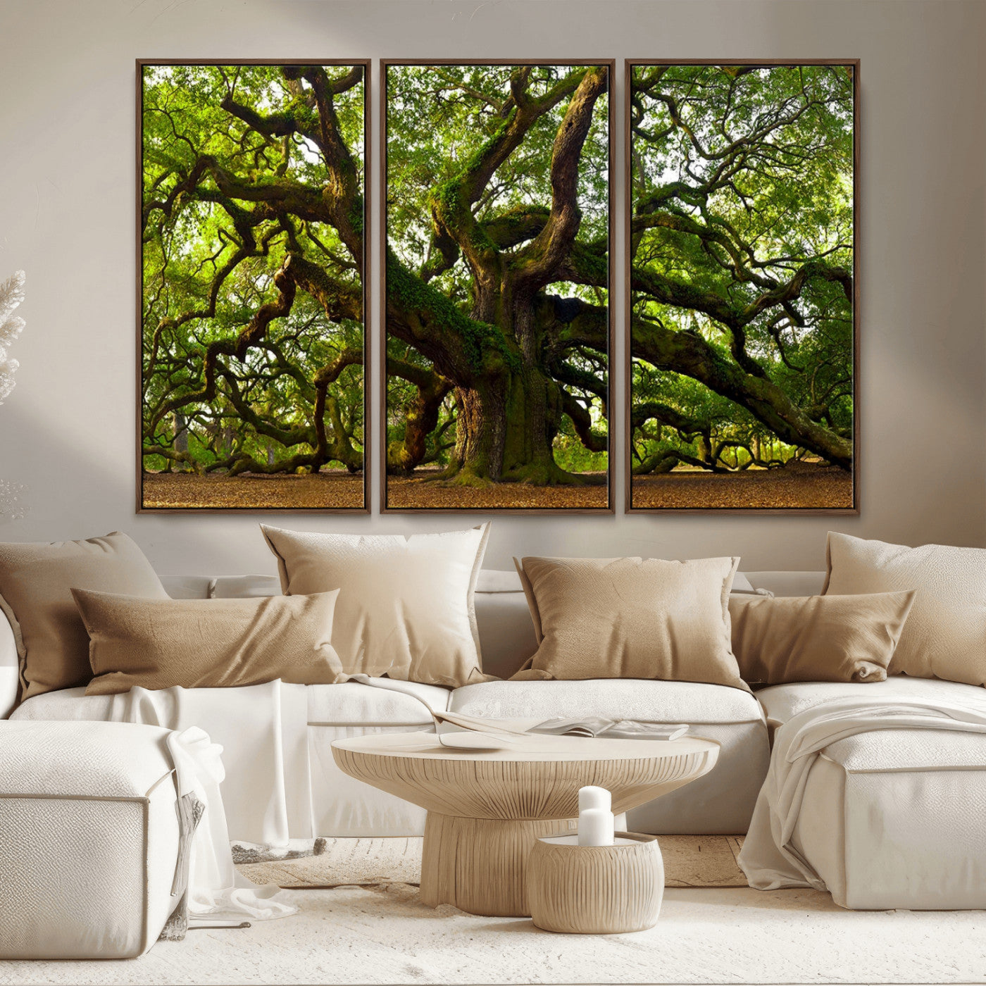 MGV-FC-48X32-3P - Angel Oak Tree Wall Art Canvas Print | Forest Tree Nature Photography Print on Canvas | Large Triptych Art for Living Room or Office Decor