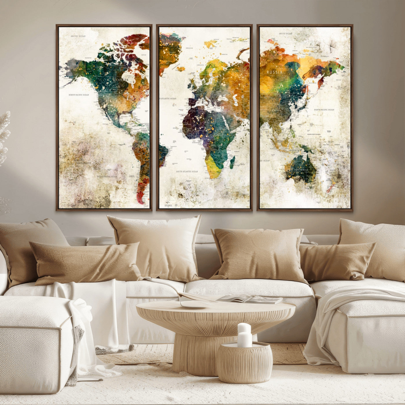 MGV-FC-48X32-3P - Push Pin World Map Canvas Print – Framed Wall Art for Couples to Track Their Travels – Anniversary