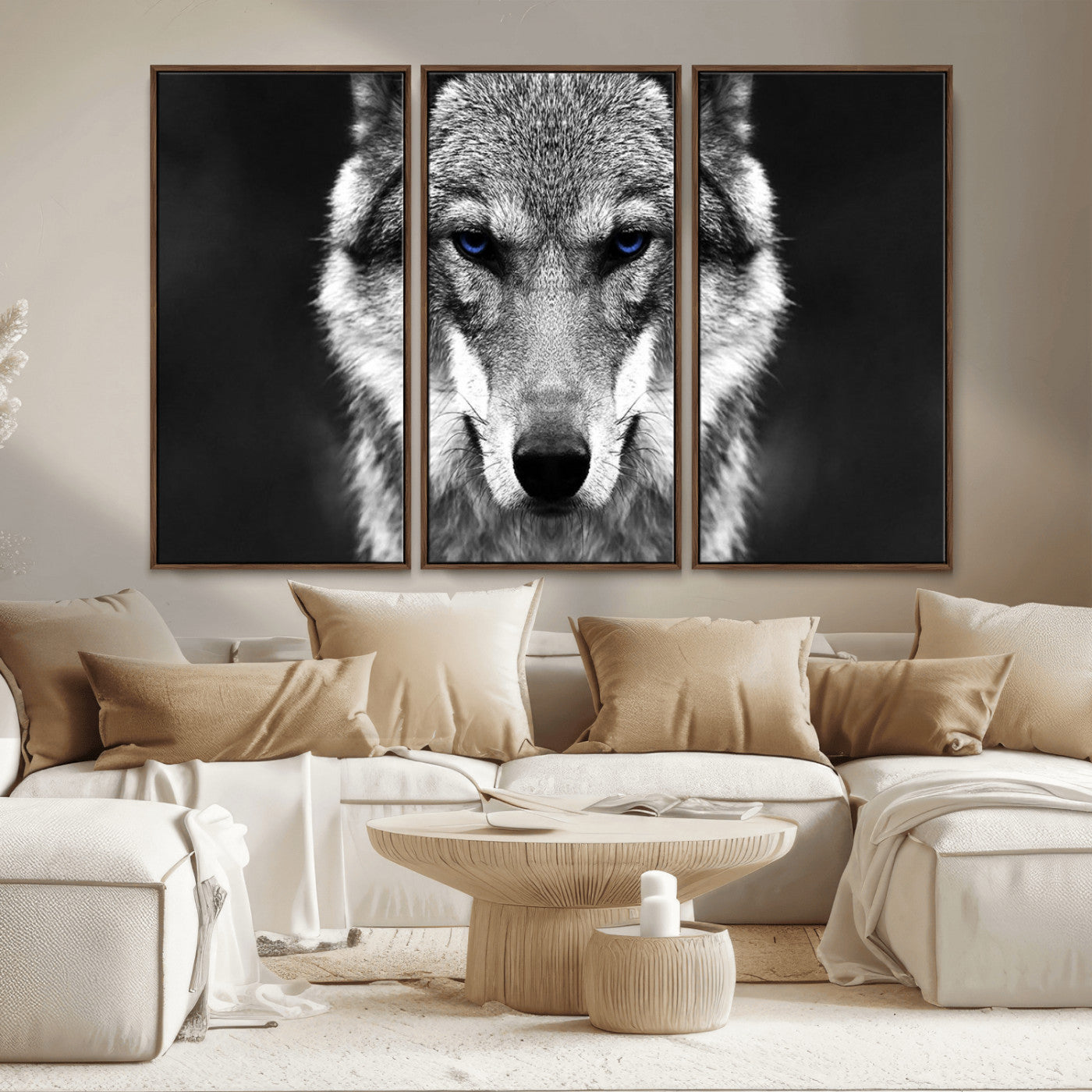 MGV-FC-48X32-3P - Black and White Wild Wolf Wall Art Canvas Print