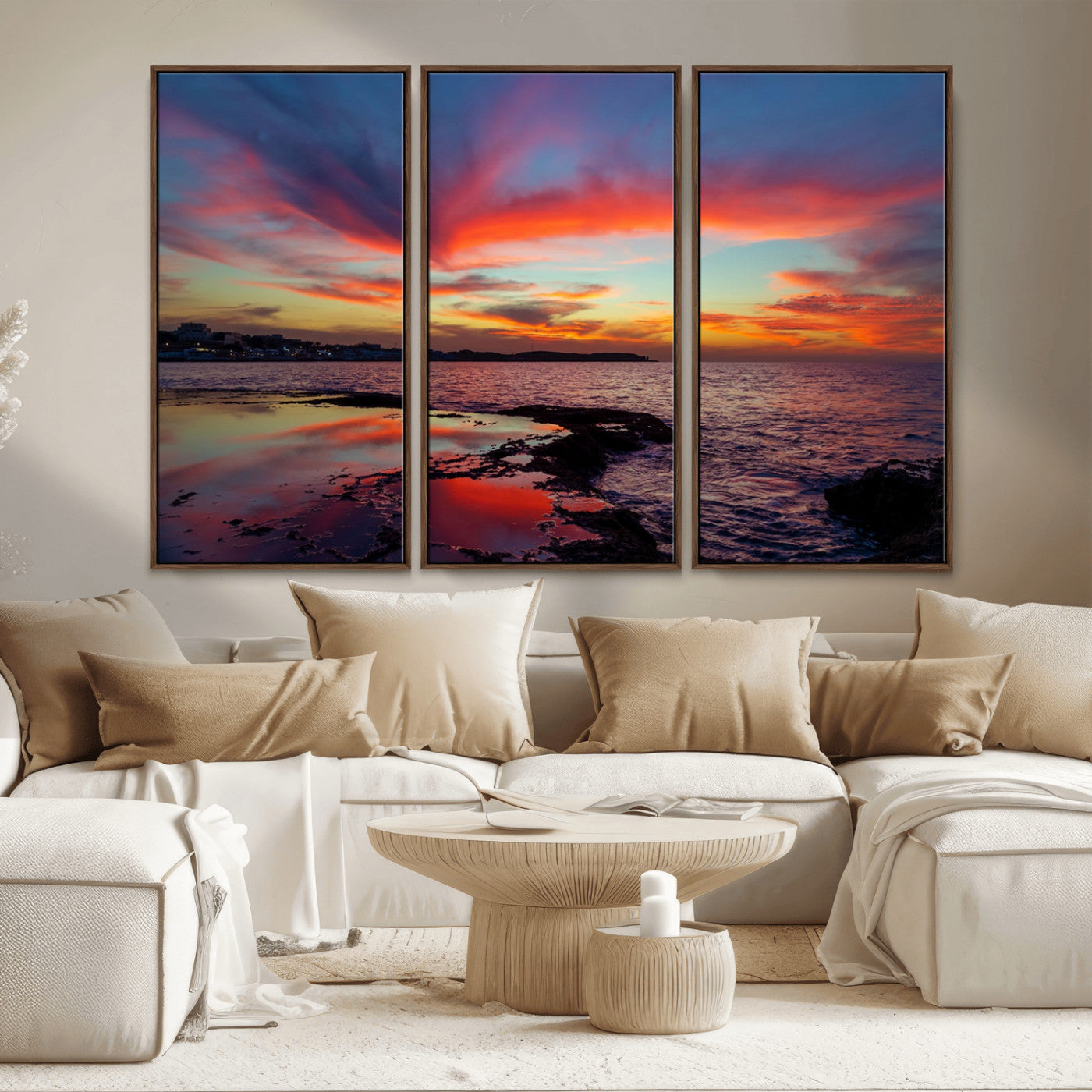 MGV-FC-48X32-3P - Glorious Sunset on The Beach Wall Art Canvas Print