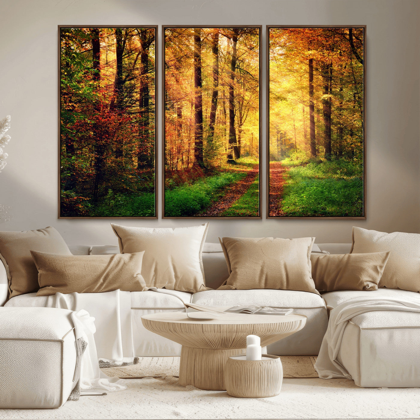 MGV-FC-48X32-3P - Forest Fall Wall Art Print - Sunlight Through Trees Wall Art Canvas Print