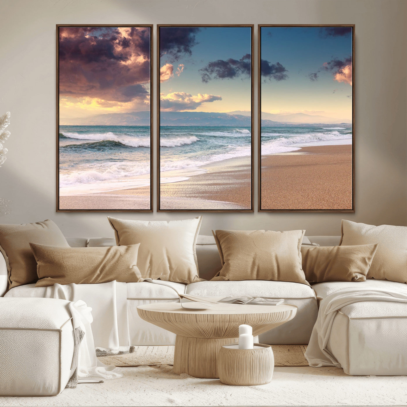MGV-FC-48X32-3P - Cloudy Weather Beach Sunset Canvas Print | Sunrise Wall Art Canvas Print
