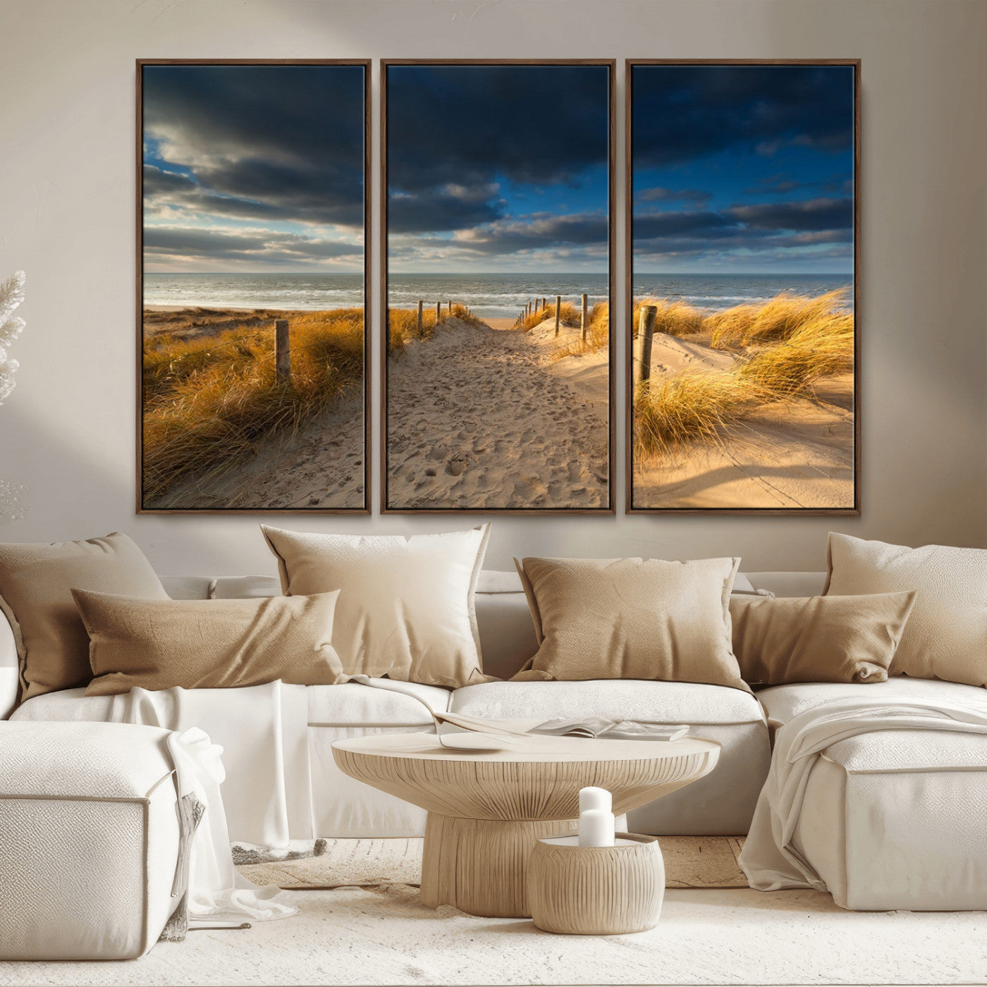 MGV-FC-48X32-3P - Ocean Beach Dark Clouds Wall Art Canvas Print