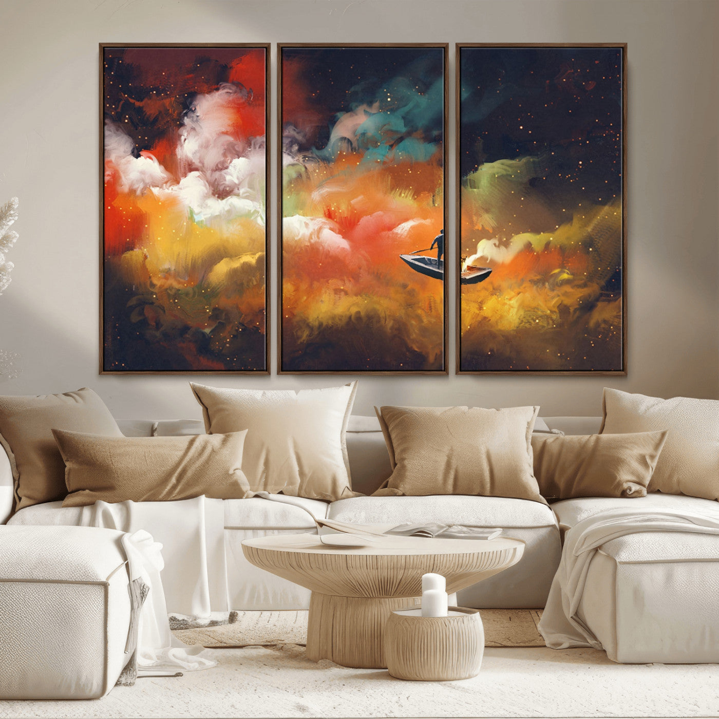 MGV-FC-48X32-3P - Surreal Space Adventure Canvas Wall Art – Dreamlike Abstract Galaxy Print – Framed and Ready to Hang for Living Room or Bedroom Decor