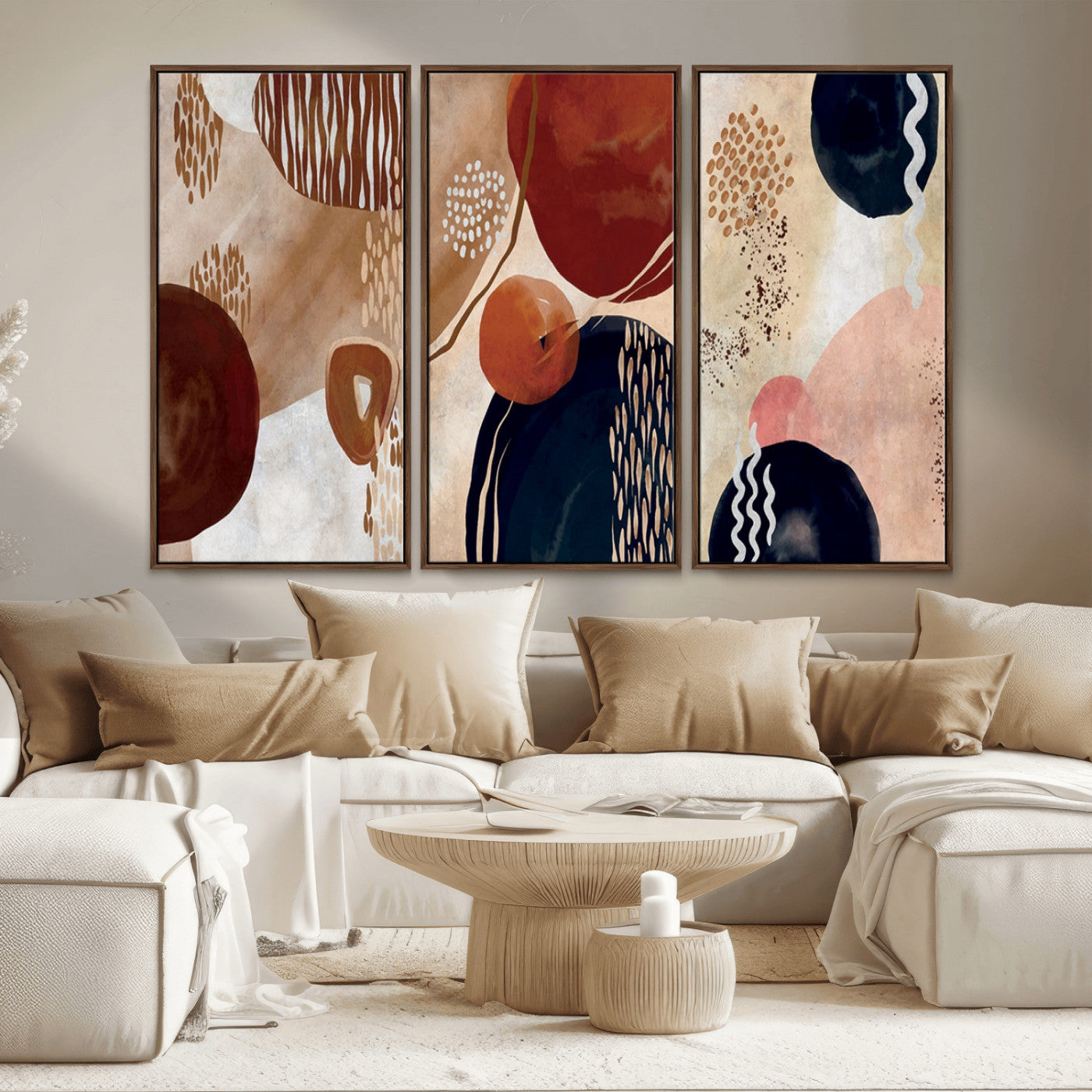 MGV-FC-48X32-3P - Boho Wall Art Canvas Print Set Mid-Century Prints Bohemian Wall Artwork Prints Boho Neutral