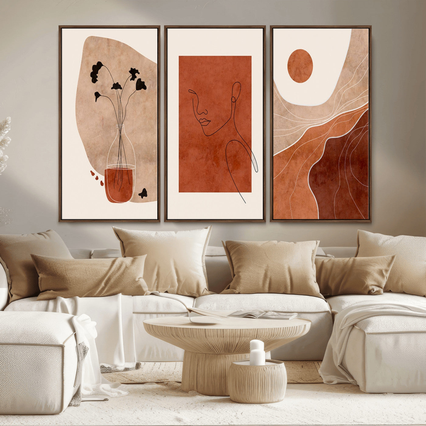 MGV-FC-48X32-3P - Boho Sunset Mountain Canvas Print, Modern Boho Sunset Mountain Landscape Triptych – Giclée Canvas
