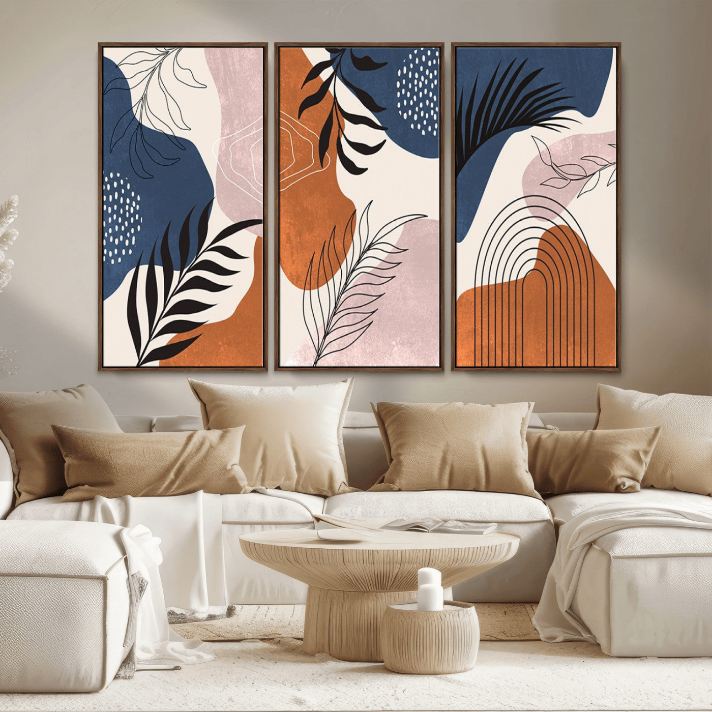 MGV-FC-48X32-3P - Boho Wall Art Canvas Print Set Mid-Century Prints Bohemian Wall Artwork Prints Boho Neutral,