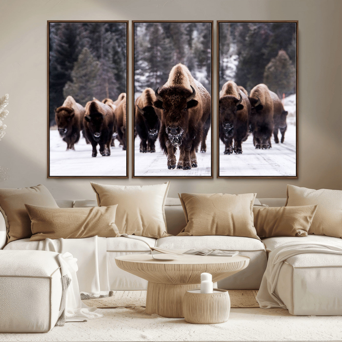 MGV-FC-48X32-3P - Bison Wall Art Canvas Print- Bison Herd Canvas Wall Art – Majestic Wildlife Photography – Framed and Ready to Hang Nature-Inspired Art - Buffalo Wall Art Print