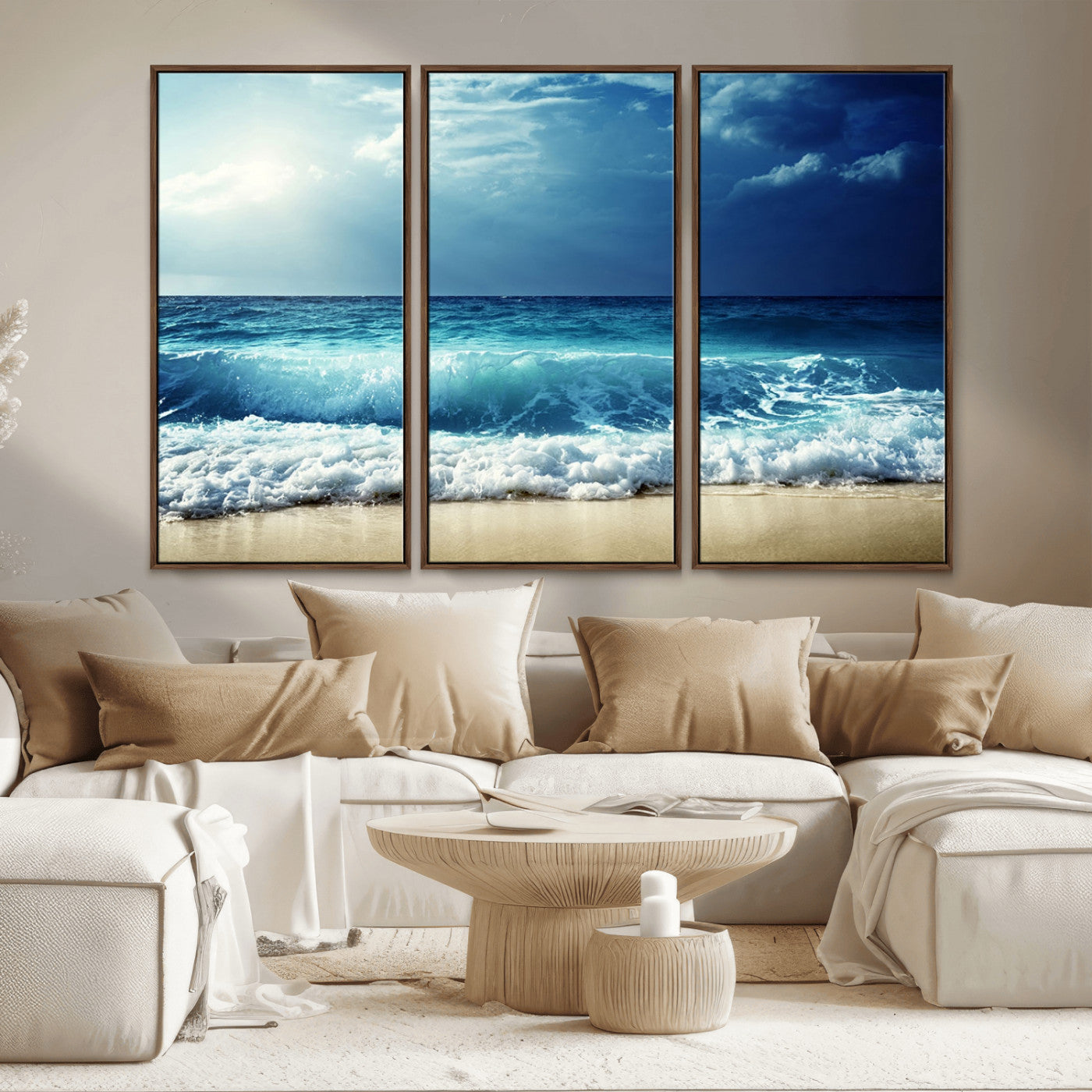 MGV-FC-48X32-3P - Majestic Ocean Wave Wall Art Canvas | 3 Panel Large Seascape Print for Living Room, Bedroom, Office Decor, Ready to Hang