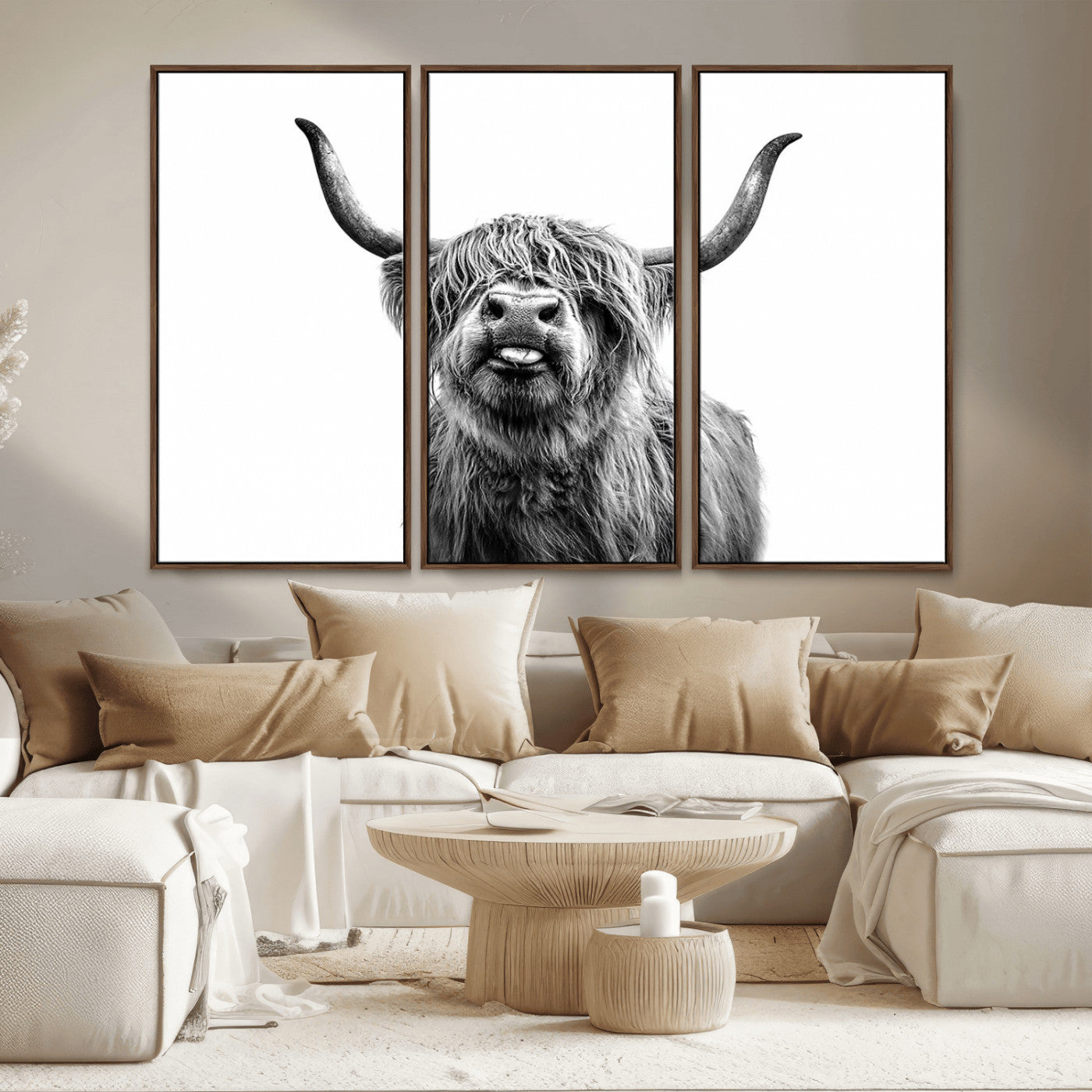 MGV-FC-48X32-3P - Fanny Scottish Highland Cow Cattle Art Print Farmhouse Wall Art Canvas Print