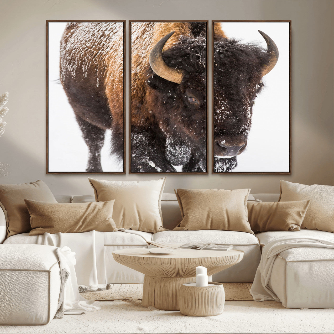 MGV-FC-48X32-3P - Bison Wall Art Canvas Print For Farmhouse, Wild Animal Wall Art
