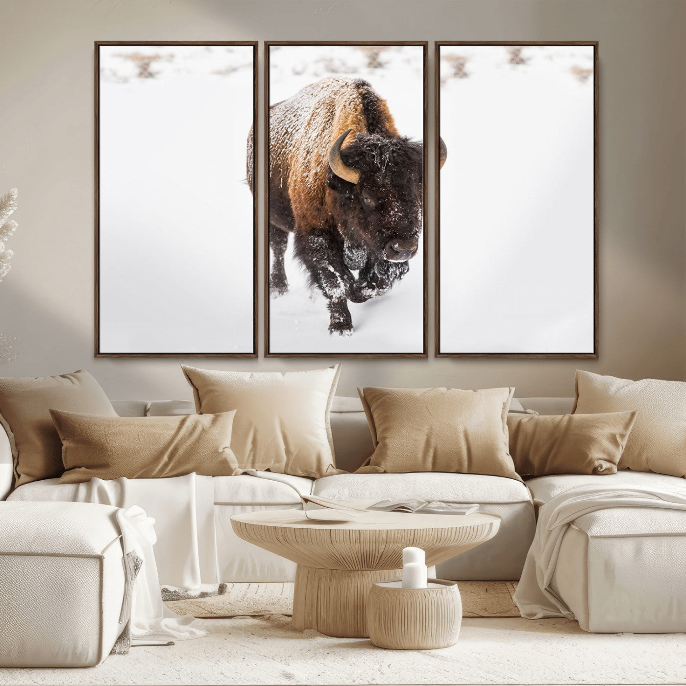 MGV-FC-48X32-3P - Bison Winter Wall Art Canvas Print For Farmhouse Decor
