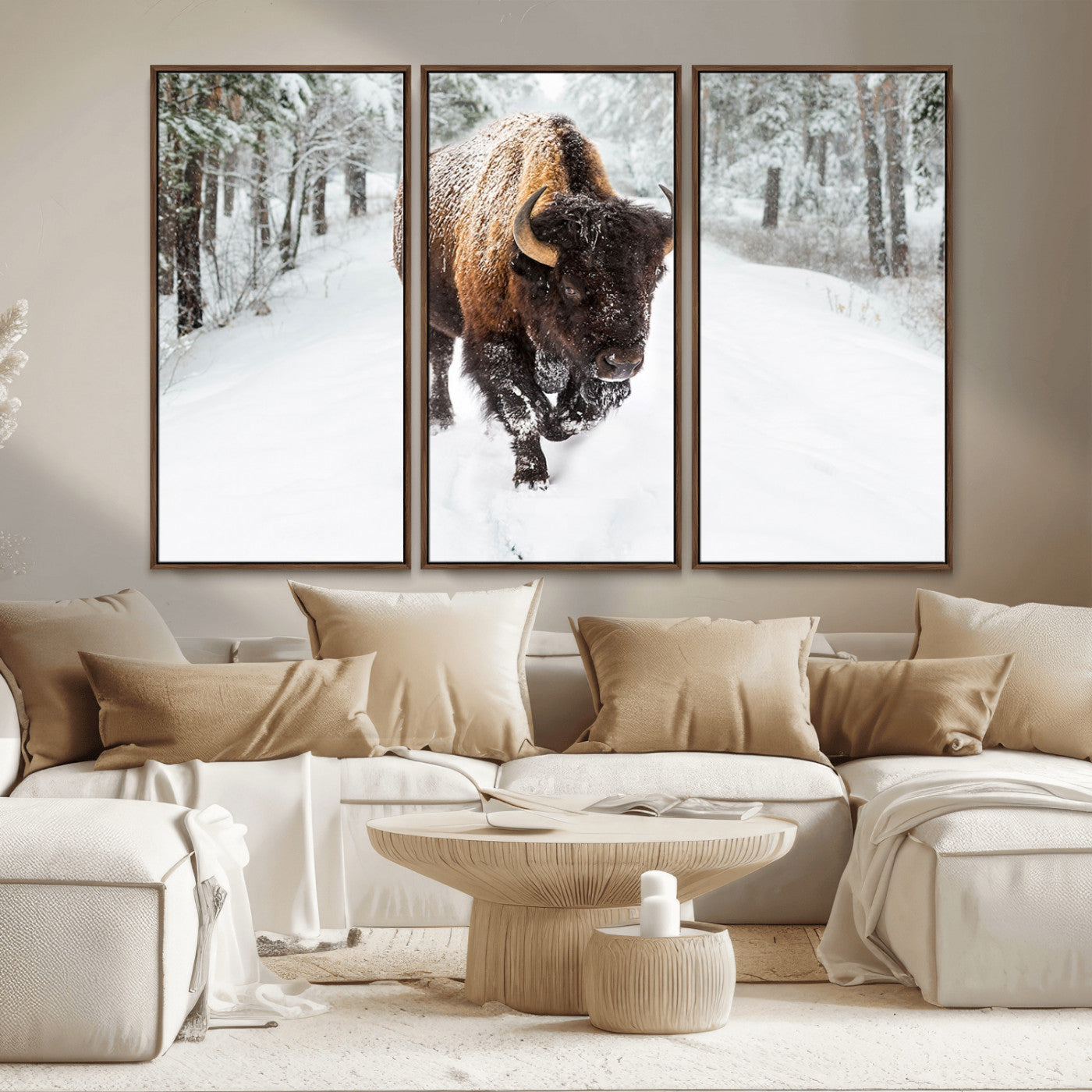 MGV-FC-48X32-3P - Bison Wall Art Canvas Print For Farmhouse, Animal Canvas Print, Wild Animal Wall Art