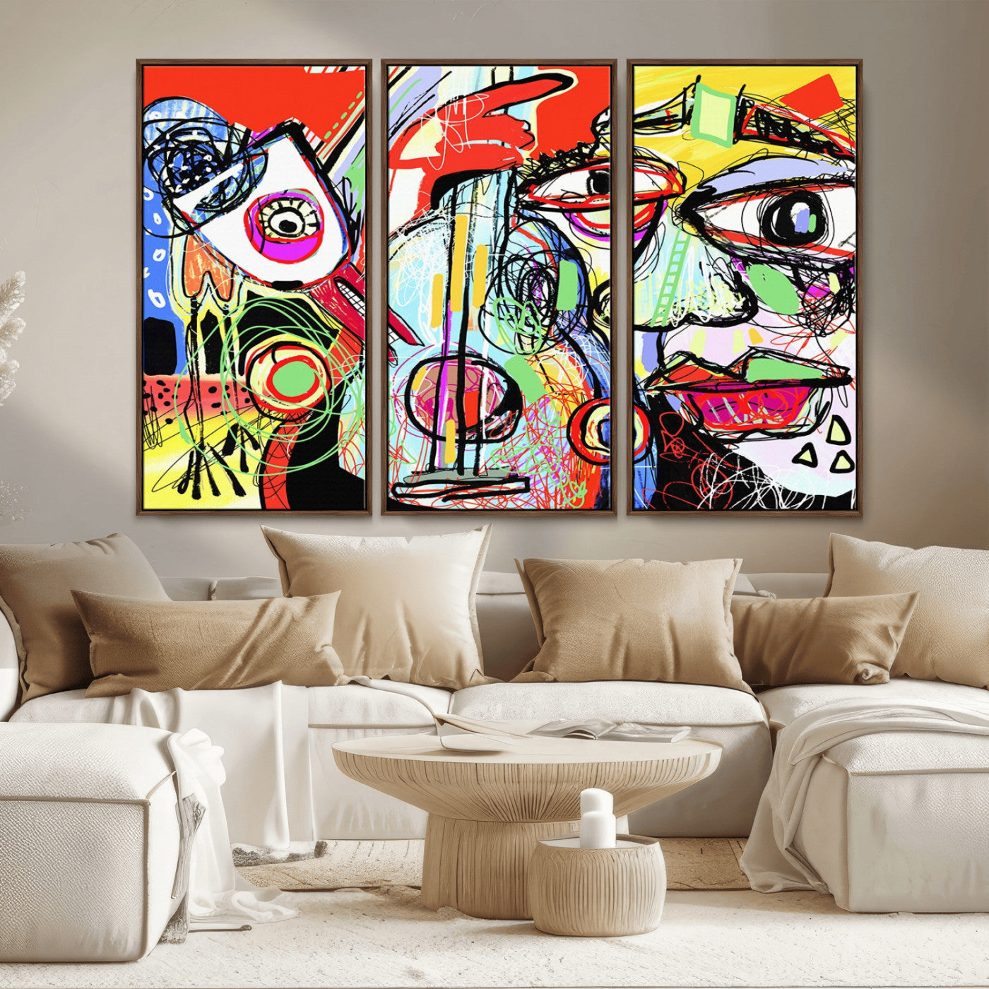 MGV-FC-48X32-3P - Picasso Style Art Abstract Canvas Wall Art Print , Colorful Abstract Artwork