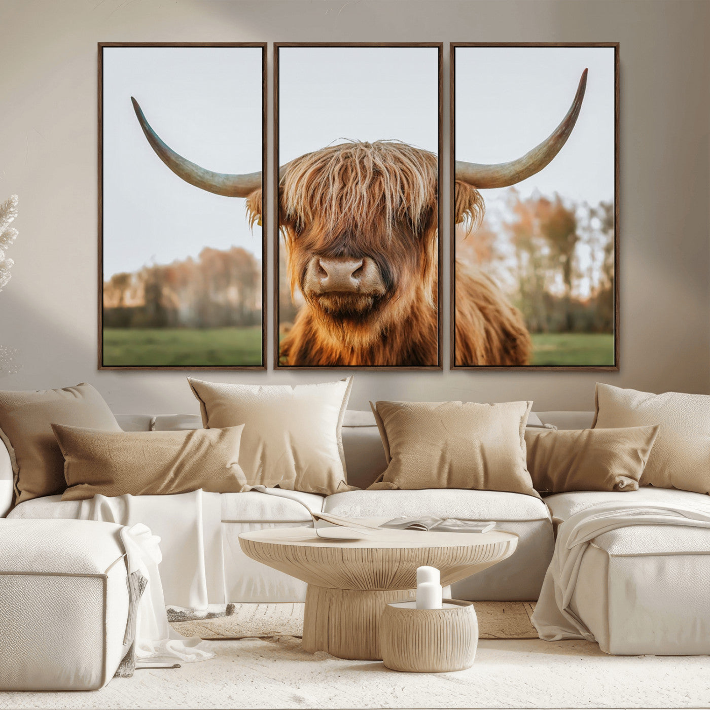 MGV-FC-48X32-3P - Highland Cow Animal Scottish Cattle Art Print Farmhouse Wall Art Canvas Print
