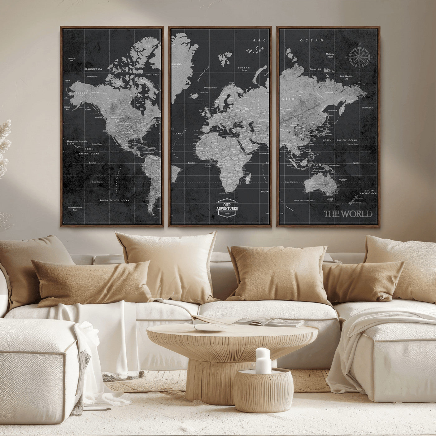 MGV-FC-48X32-3P - Push Pin World Map Canvas Print – Framed Wall Art for Couples to Track Their Travels – Anniversary
