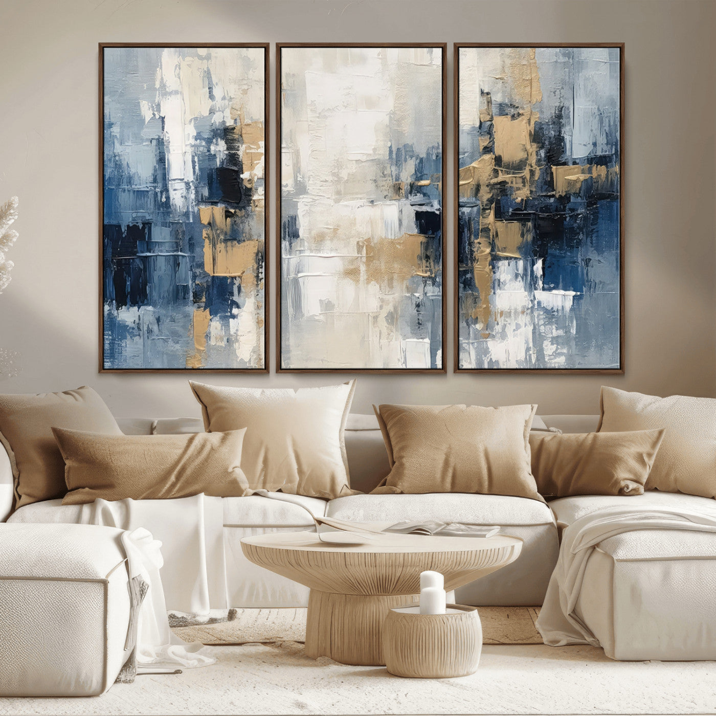 -Modern Abstract Canvas Wall Art in Blue and Gold Tones | Large Contemporary Art for Living Room,