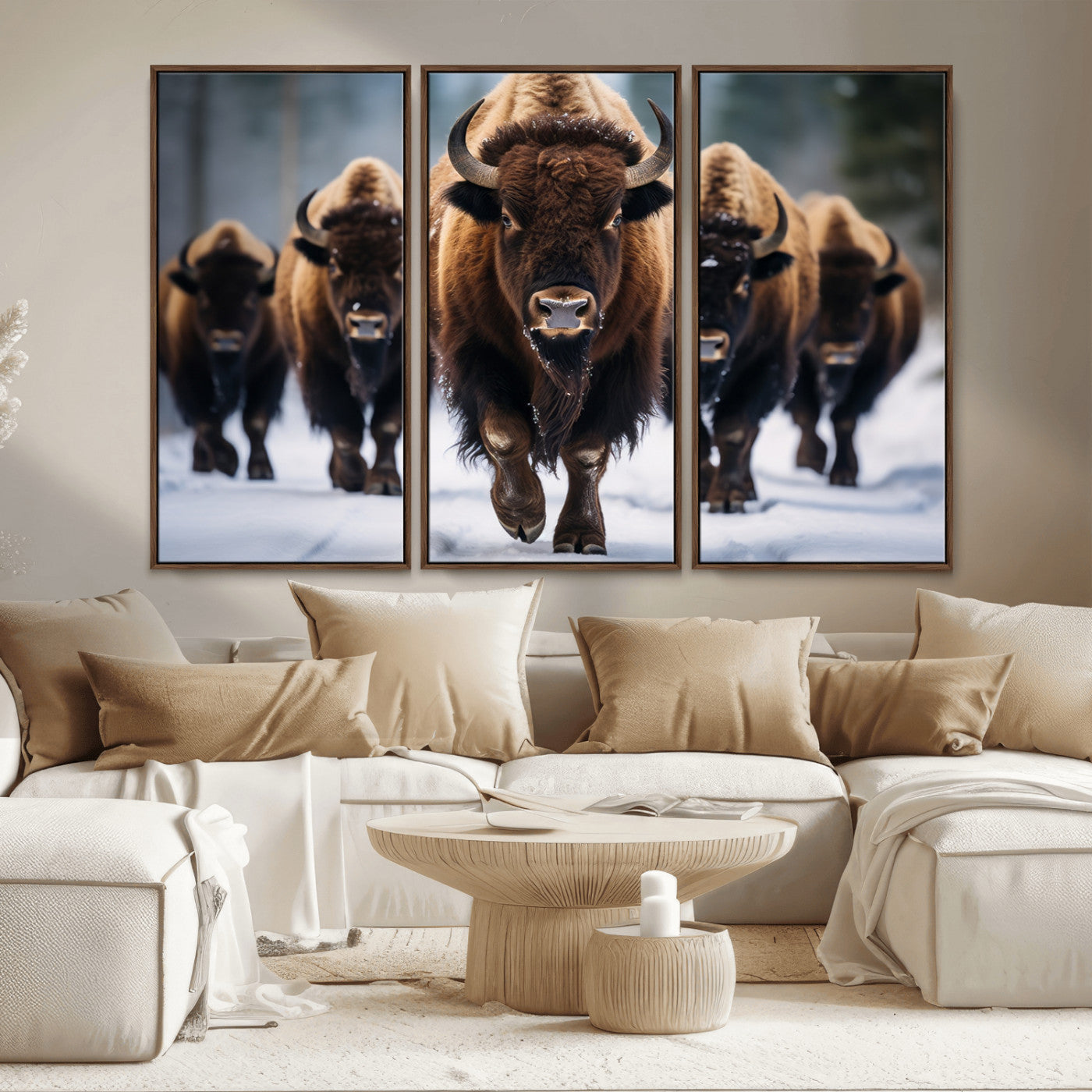 MGV-FC-48X32-3P - Buffalo Wall Art Canvas Print, American Bison Herd Wall Art Canvas Print - Bison Canvas Print