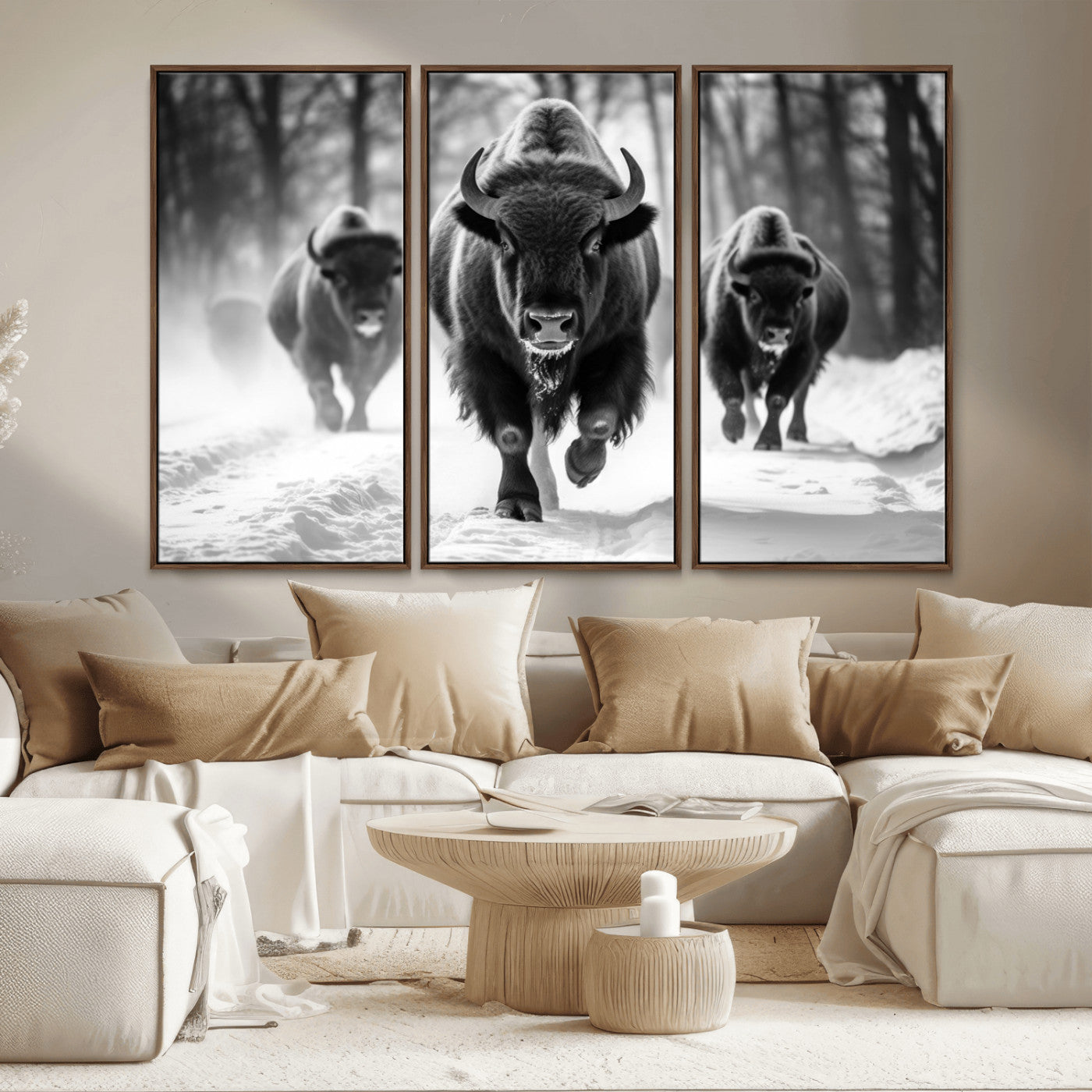 MGV-FC-48X32-3P - Buffalo Wall Art Canvas Print, Bison Family Wall Art Canvas Print