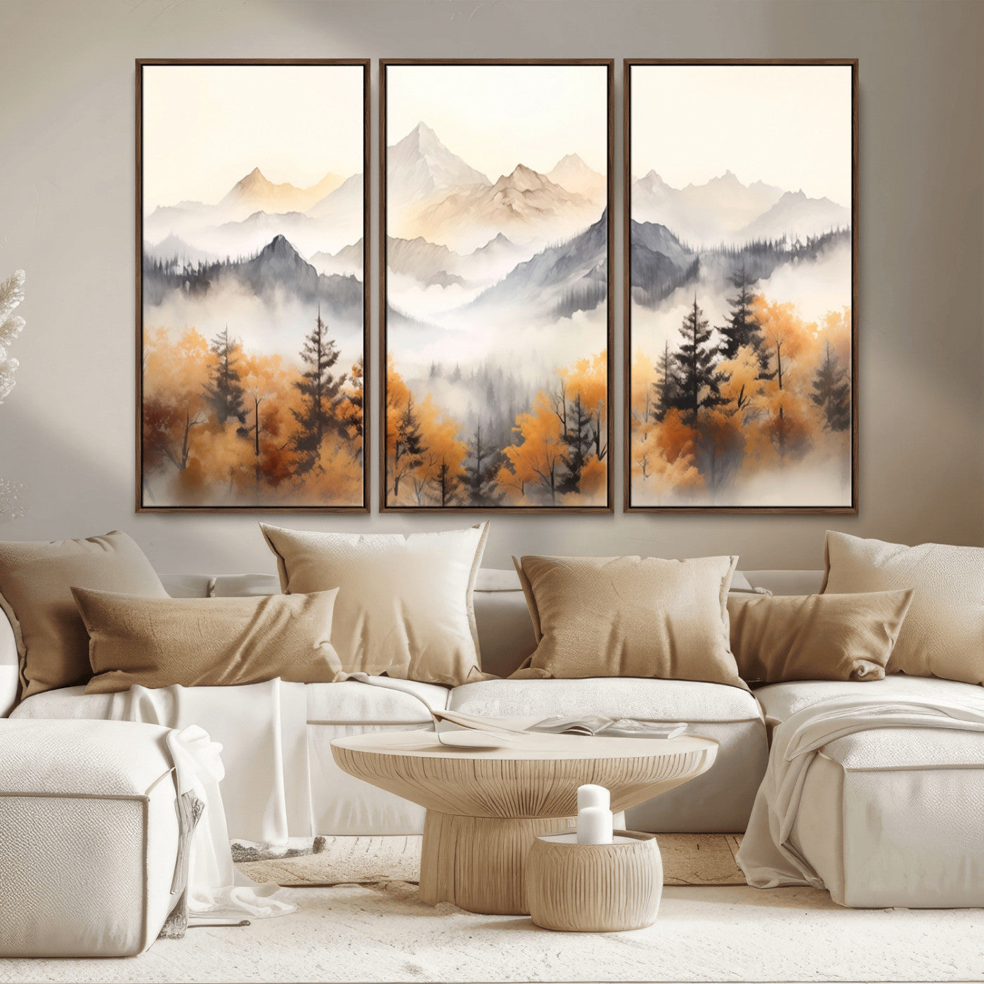 MGV-FC-48X32-3P - Abstract Mountain Wall Art | Misty Mountain Forest and Mountains Canvas Print for Living Room,